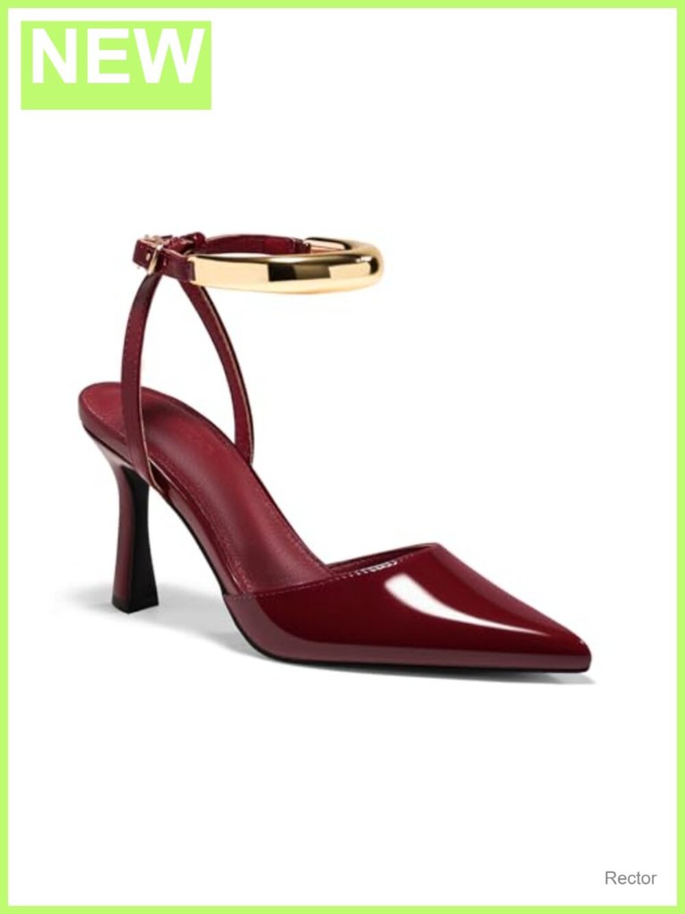 Burgundy Patent Leather Stiletto High Heels Ankle Strap Party Pumps 3.29in